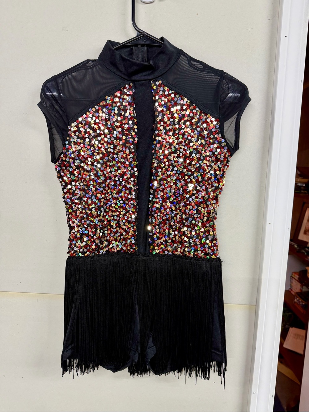 Weissman Black Sequin and Fringe Evening Dress